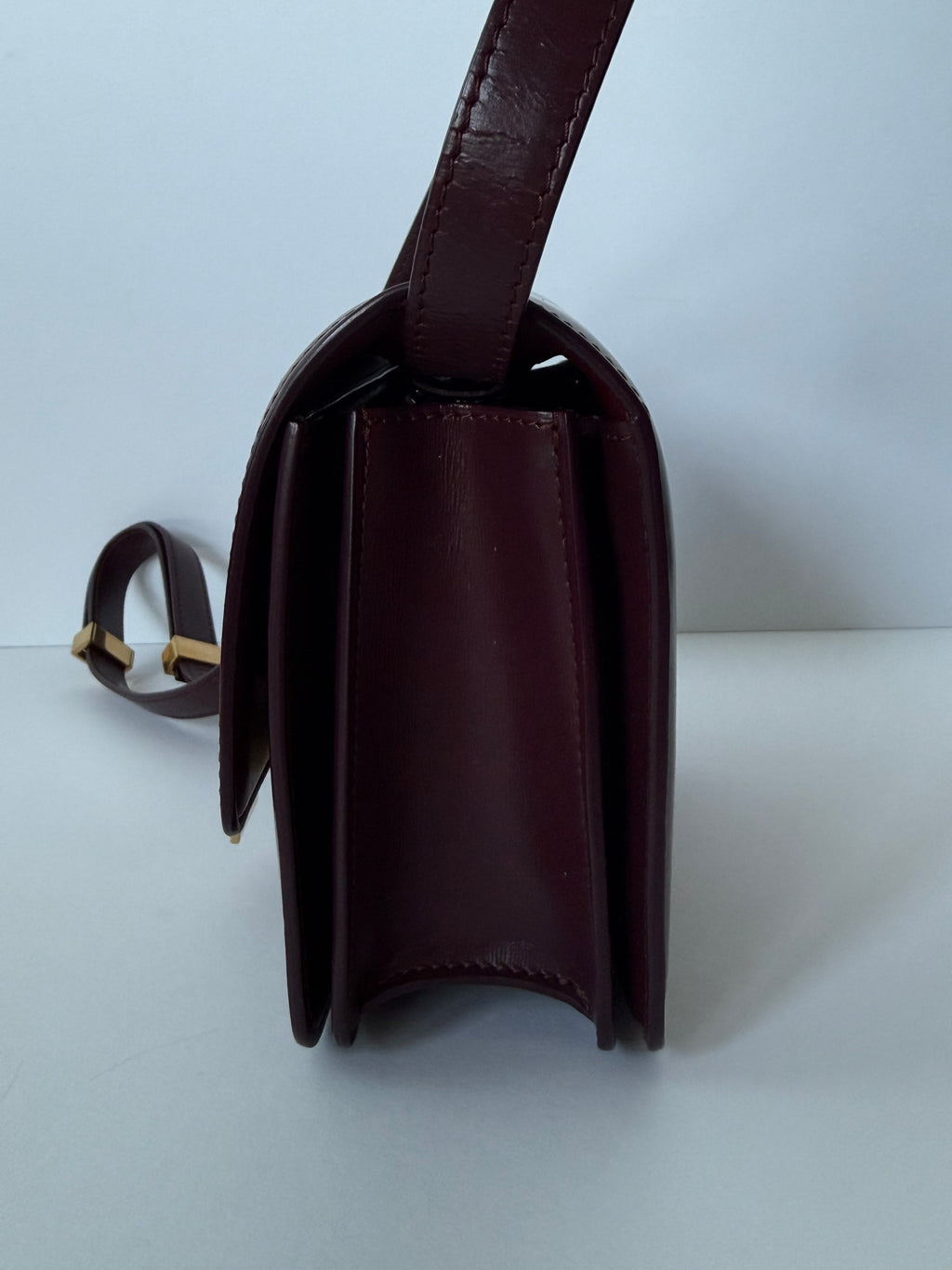 Céline Box Calfskin Mini Classic Box Flap Bag in Burgundy