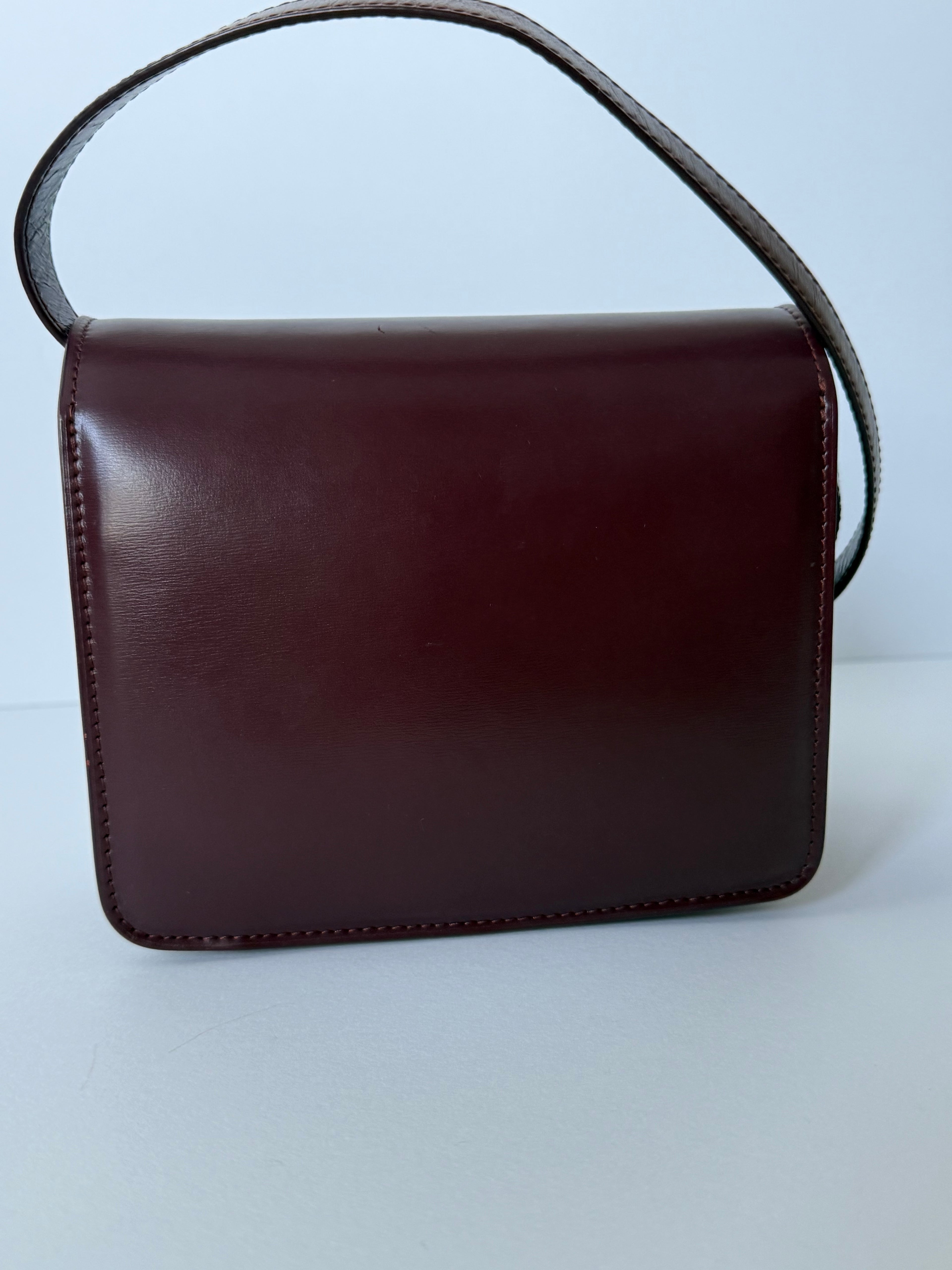 Céline Box Calfskin Mini Classic Box Flap Bag in Burgundy