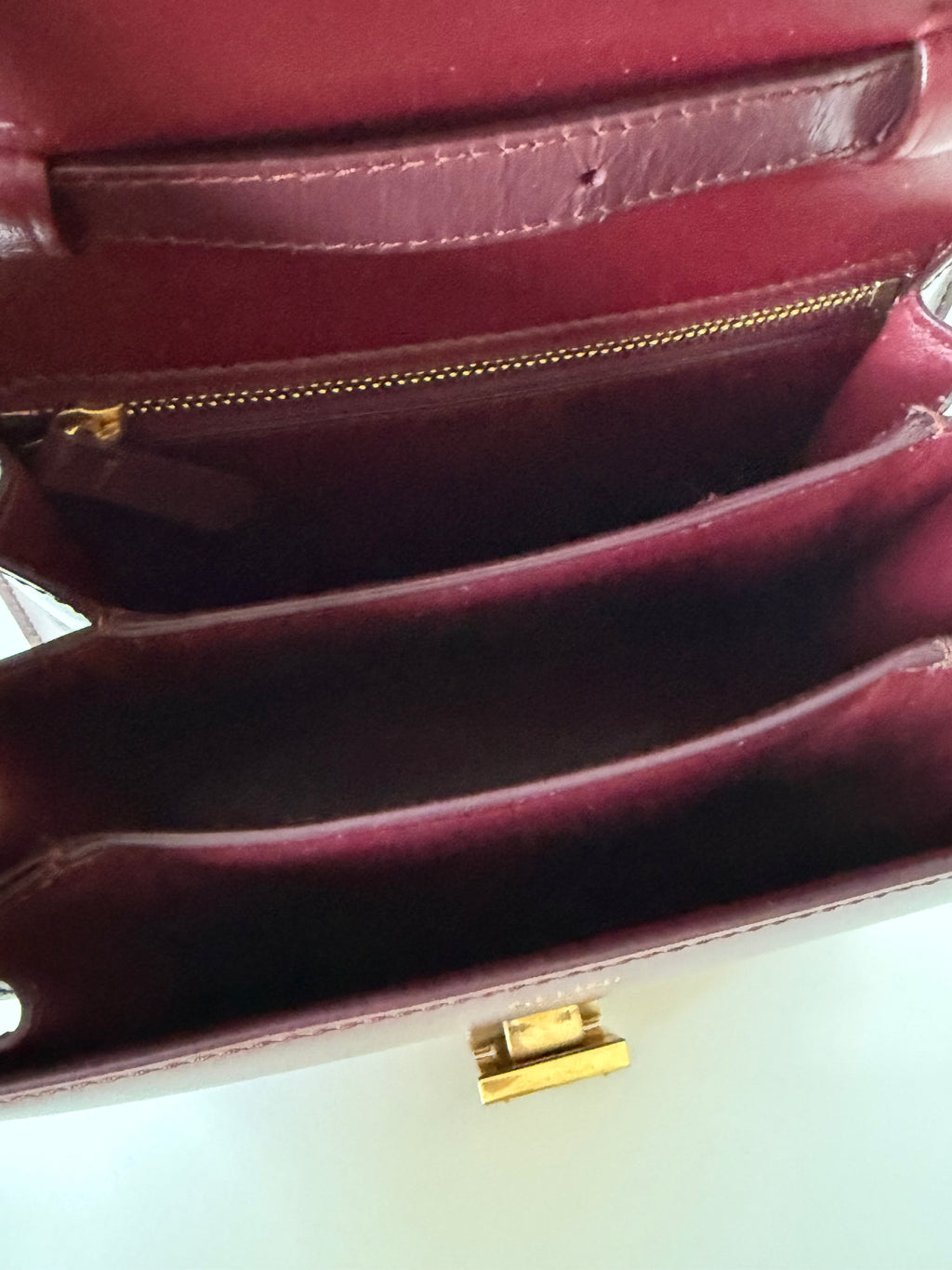 Céline Box Calfskin Mini Classic Box Flap Bag in Burgundy