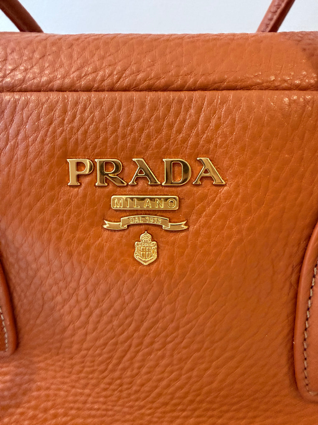 Prada Burnt Orange Pebbled Leather Satchel with Gold Hardware