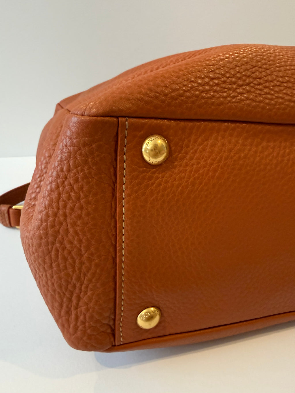 Prada Burnt Orange Pebbled Leather Satchel with Gold Hardware