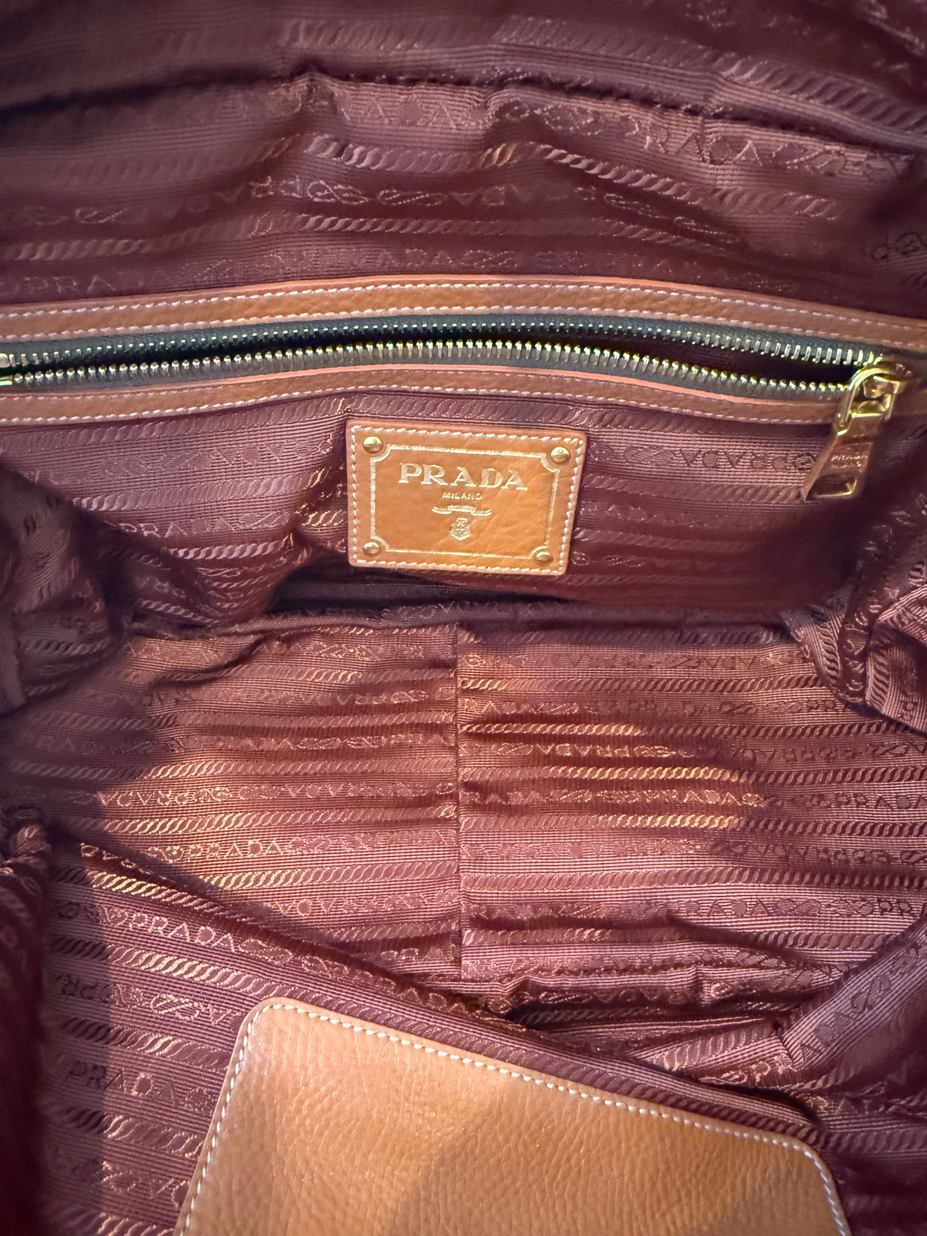 Prada Burnt Orange Pebbled Leather Satchel with Gold Hardware