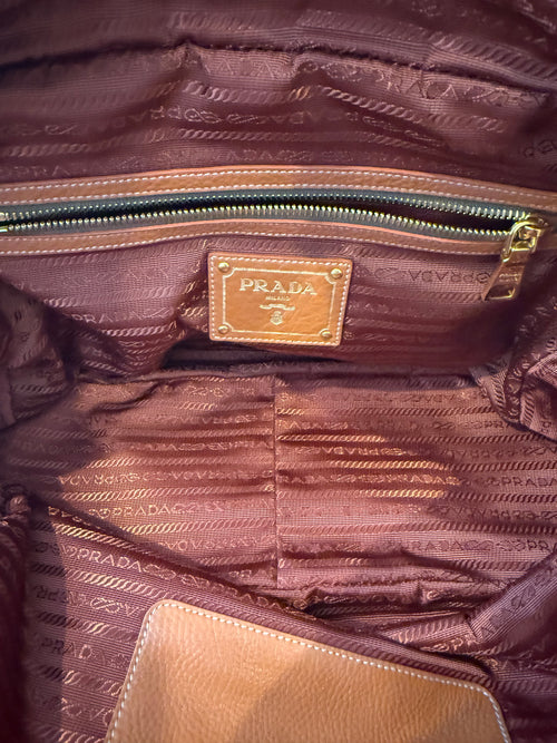 Prada Burnt Orange Pebbled Leather Satchel with Gold Hardware