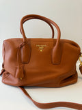 Prada Burnt Orange Pebbled Leather Satchel with Gold Hardware
