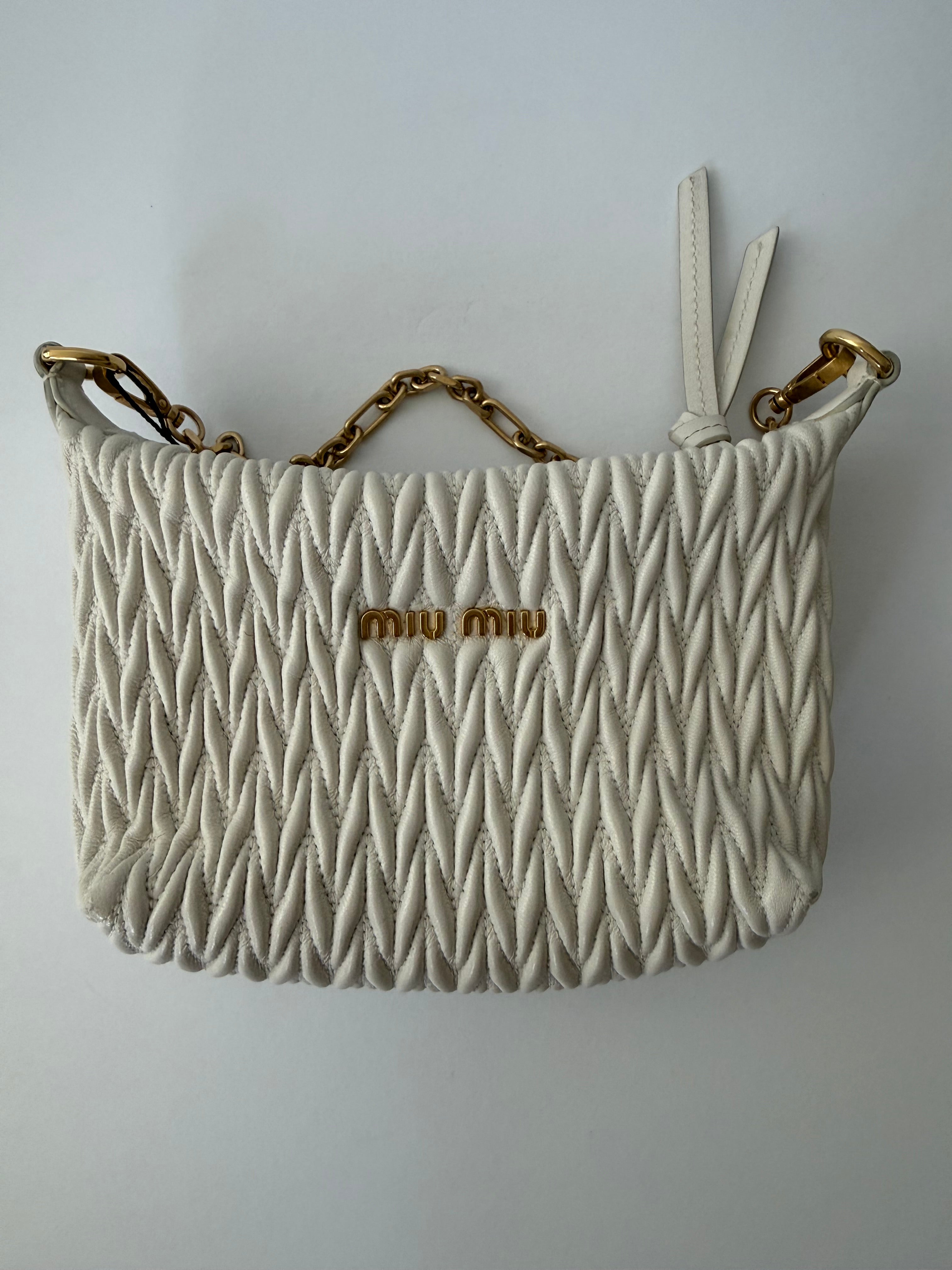 Miu Miu Wander Matelassé Mini Bag — Winter White