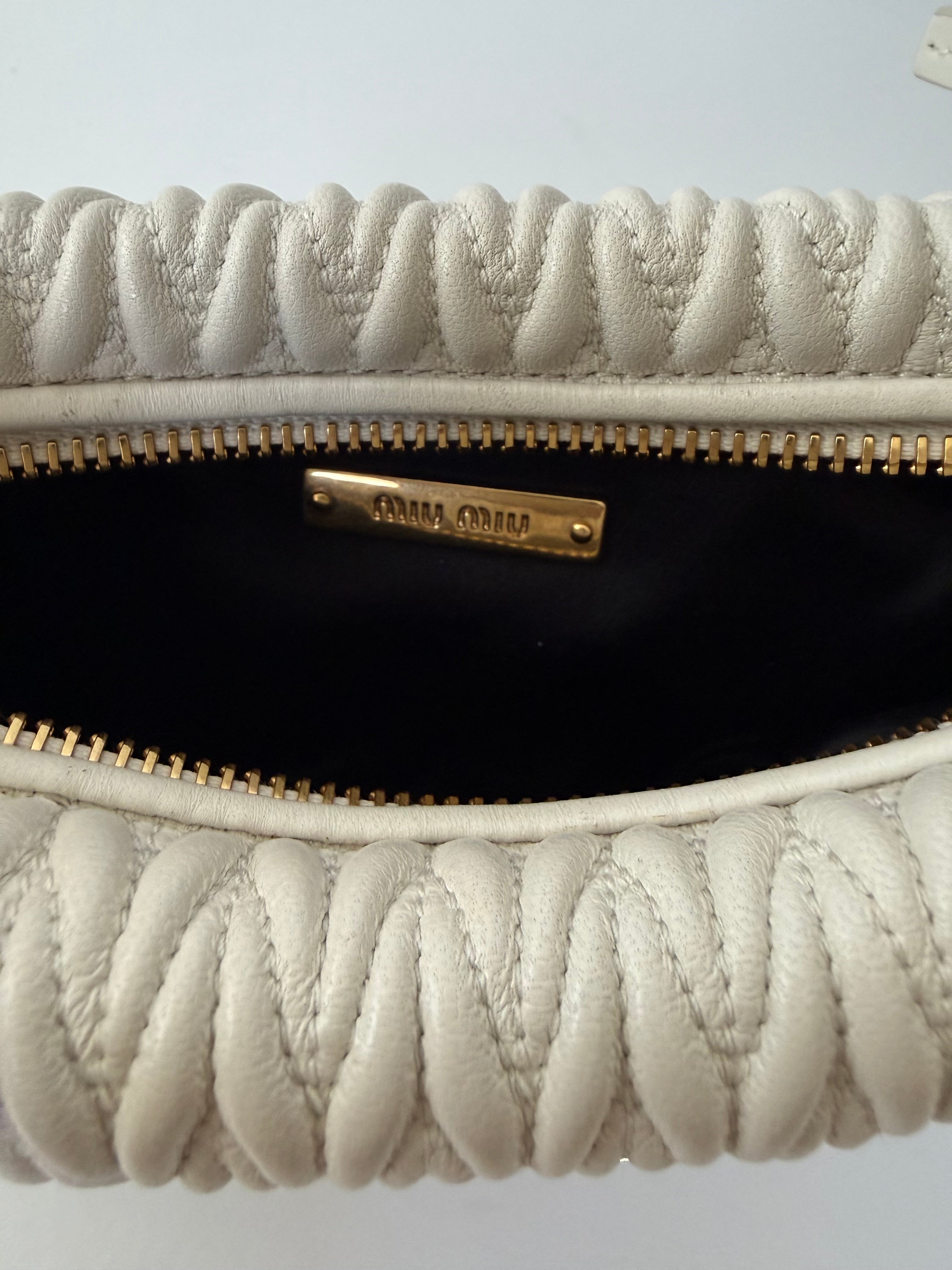Miu Miu Wander Matelassé Mini Bag — Winter White