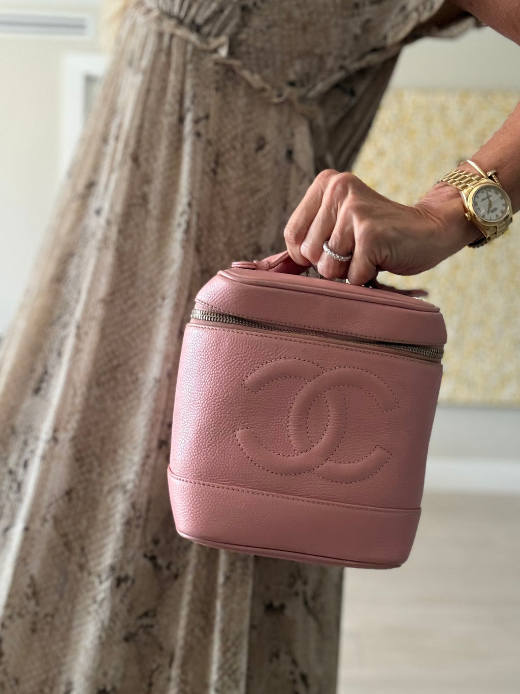 Chanel Vintage Timeless Vanity Case in Pink Caviar Leather