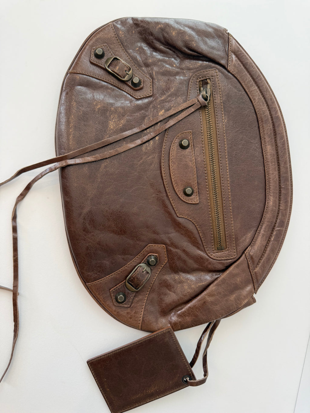 Balenciaga Classic Hardware Oval Clutch in Truffle Chèvre Leather