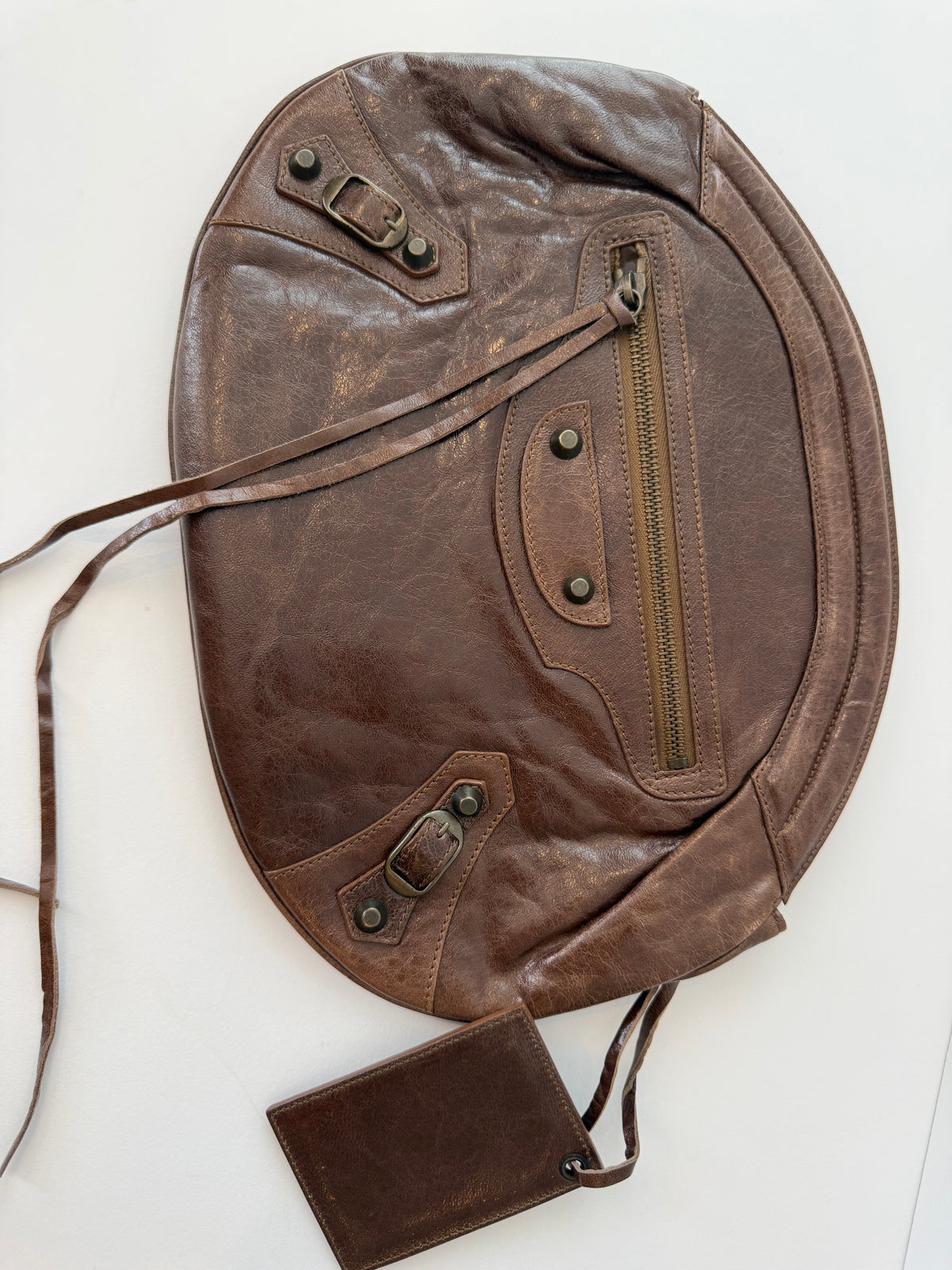 Balenciaga Classic Hardware Oval Clutch in Truffle Chèvre Leather
