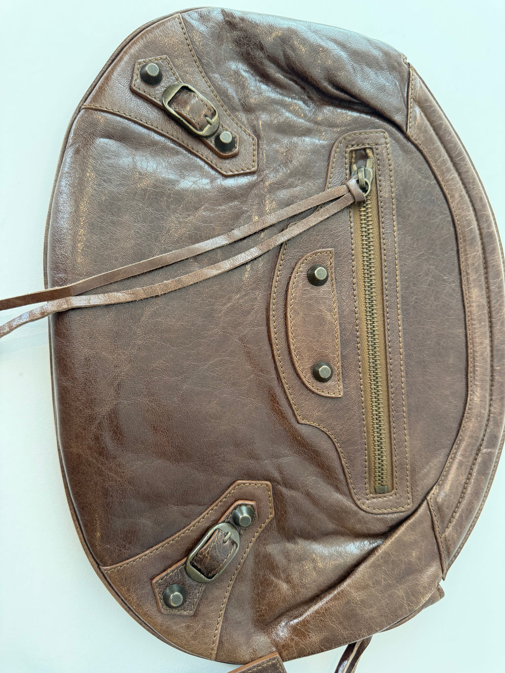Balenciaga Classic Hardware Oval Clutch in Truffle Chèvre Leather