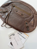 Balenciaga Classic Hardware Oval Clutch in Truffle Chèvre Leather